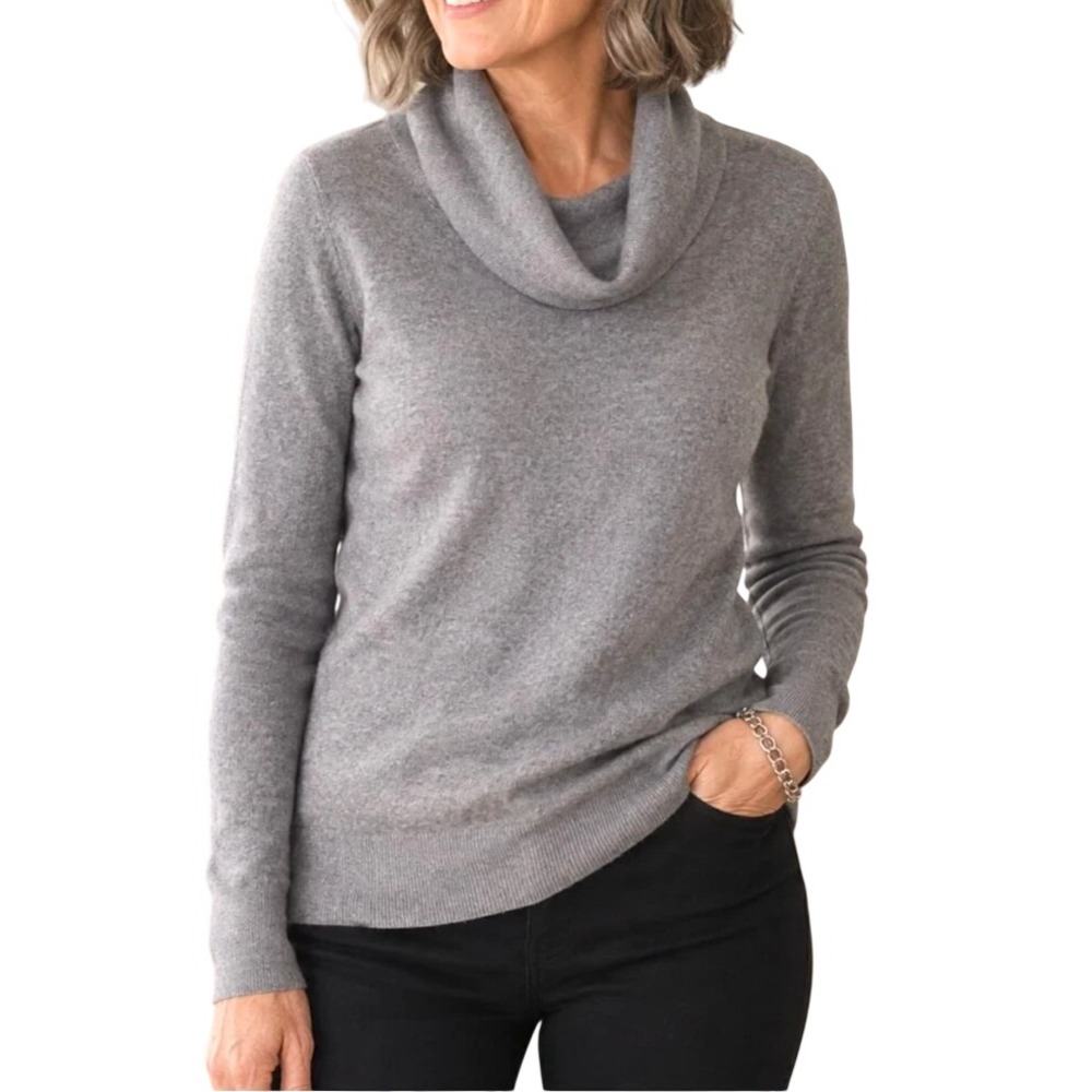 NWT CHICO'S Gray OLIVIA COWL NECK Rabbit Hair Blend KNIT SWEATER Sz 3 (US XL)